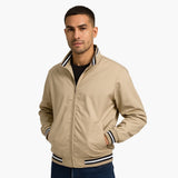 Men's Bomber Jacket with Zipper and Striped Hem