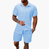 Men's Two-Piece Set Made of Cotton Blend with Jacquard Structure
