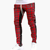 Men's Cotton Pants with Checkered Pattern and Drawstring for Summer