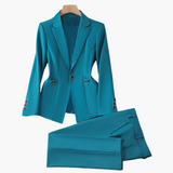 Women's Blazer Set with One Button and Straight Pants