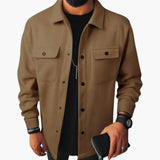 Men's shirt with button placket, chest pockets, and long sleeves