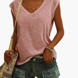 Women's V-Neck Top with Cap Sleeves and Stretch Material