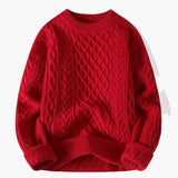 Women's Sweater with Round Neck and Cable Knit Surface