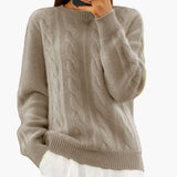Women’s Pullover with Round Neck and Cable Pattern