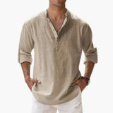 Casual Men's Linen Shirt – Long Sleeve, Henley Style