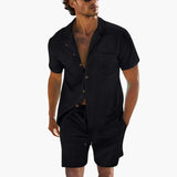 Men's Summer Set with Short Sleeve Shirt and Drawstring Shorts