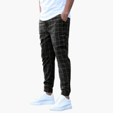 Men’s Check Pants with Adjustable Waistband and Straight Legs