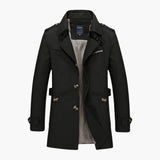 Men's Trench Coat with Notched Collar and Button Closure