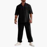 Men's Set with Short Sleeve Shirt and Long Pants for Summer