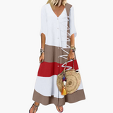 Long Knit Dress for Women - V-Neck, Side Straps