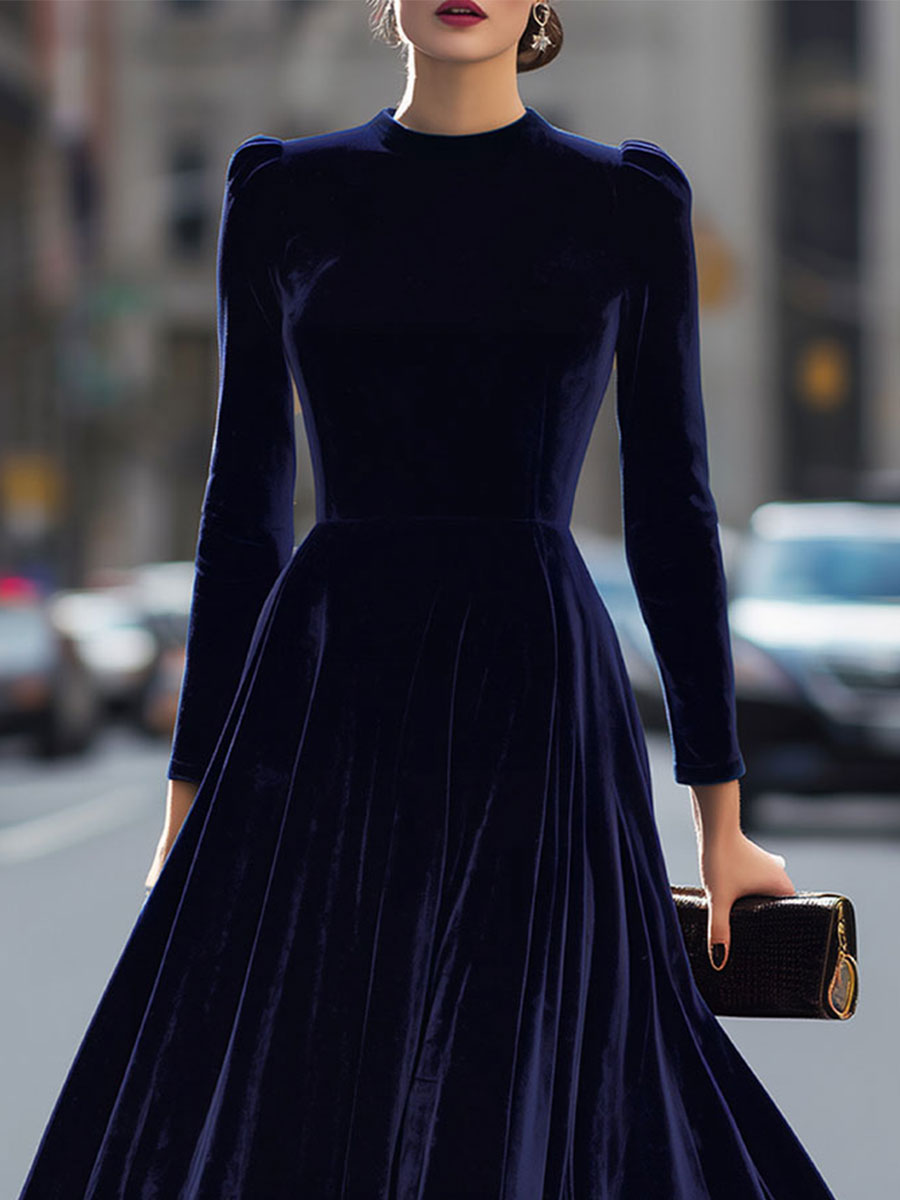Elissa Navy Blue Velvet Midi Dress 2