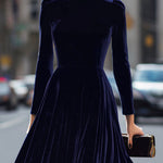 Elissa Navy Blue Velvet Midi Dress 2