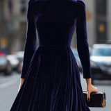 Elissa Navy Blue Velvet Midi Dress 2