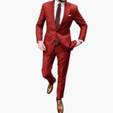 Men's Two-Piece Suit with Notch Lapel and Slim Fit Pants