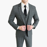 Men's Three-Piece Suit with Checked Pattern and Long Sleeves