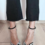 Zebra print pumps with ankle strap