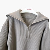 Women's Sweater with Zip Neck and Ribbed Surface