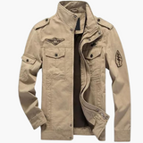 Men's Cargo Military Jacket with Zipper and Badge Details