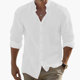 Men's Summer Casual Shirt with Long Sleeves and Stand-Up Collar