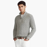 Men's Sweater with Zip Neck and Cable Knit Surface