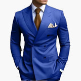 Men's Two-Piece Suit with Double-Breasted Jacket and Slim Fit Pants