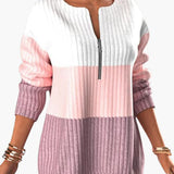Women's pullover with zip neckline and ribbed surface