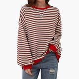 Women's Striped Oversized Sweatshirt – Casual Long Sleeve Pullover
