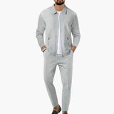 Men's Two-Piece Set with Zip-Up Shirt and Straight-Cut Pants