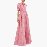 Floral Dress with Belt - For Women with Puff Sleeves & Elegance