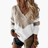 Women's V-Neck Sweater with Animal Print Pattern