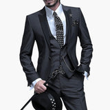 Men's Three-Piece Suit with Notch Lapel and Button Closure