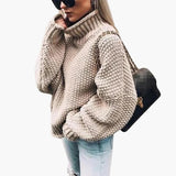 Women's Pullover with Turtleneck and Textured Knit Surface