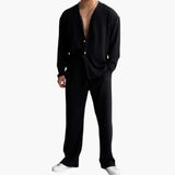Men's Pleated Texture Set with Long Sleeve Shirt and Pants