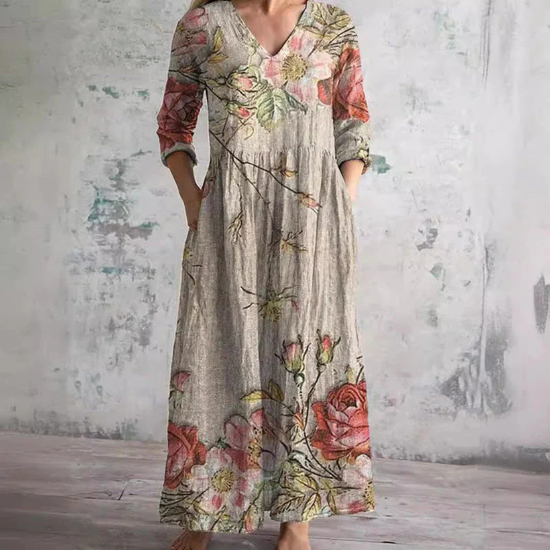 Bella Floral Summer Dress Beige