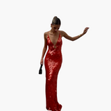 Sequin Evening Dress for Women - Maxi with V-Neck