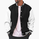 Men's Varsity Bomber Jacket with Snap Buttons and Ribbed Trim