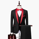 Men's Three-Piece Suit with Red Accents and Shawl Collar