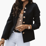 Women's Short Autumn Jacket with Button Closure and Pockets