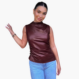 Faux Leather Top for Women – Sleeveless, Elegant Design