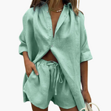 Two-Piece Set for Women - with Button Placket and Shorts
