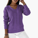 Women's Pullover with V-Neck and Cable Knit Surface