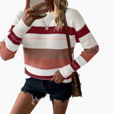 Women's pullover with round neckline and striped surface