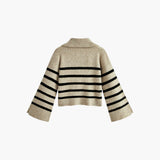 Women's Pullover with V-Neck and Striped Surface