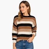 Women's Pullover with Round Neck and Striped Surface