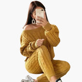 Women's Knitting Set with Long Sleeves and Elastic Waistband