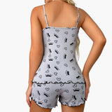 Women's Pajama Set with Sleeveless Top and Printed Shorts