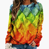 Women's Sweater with Colorful Patchwork and Round Neck
