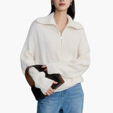 Women's Sweater with Zip Neck and Ribbed Surface