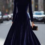 Elissa Navy Blue Velvet Midi Dress