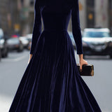 Elissa Navy Blue Velvet Midi Dress